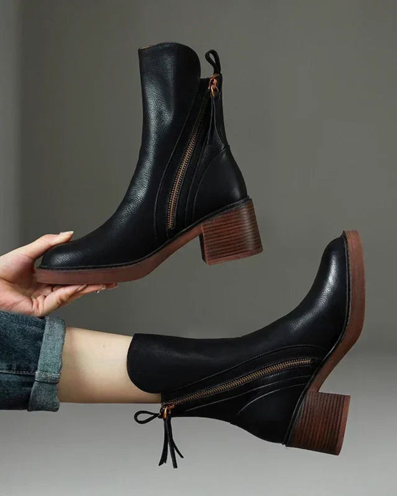 Gabriel | Botines negros de cuero con tacón cómodo, elegantes y atemporales.