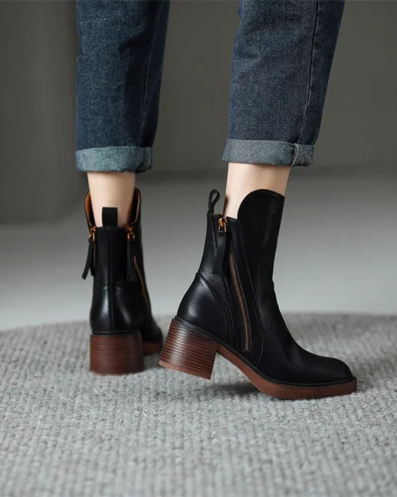 Gabriel | Botines negros de cuero con tacón cómodo, elegantes y atemporales.