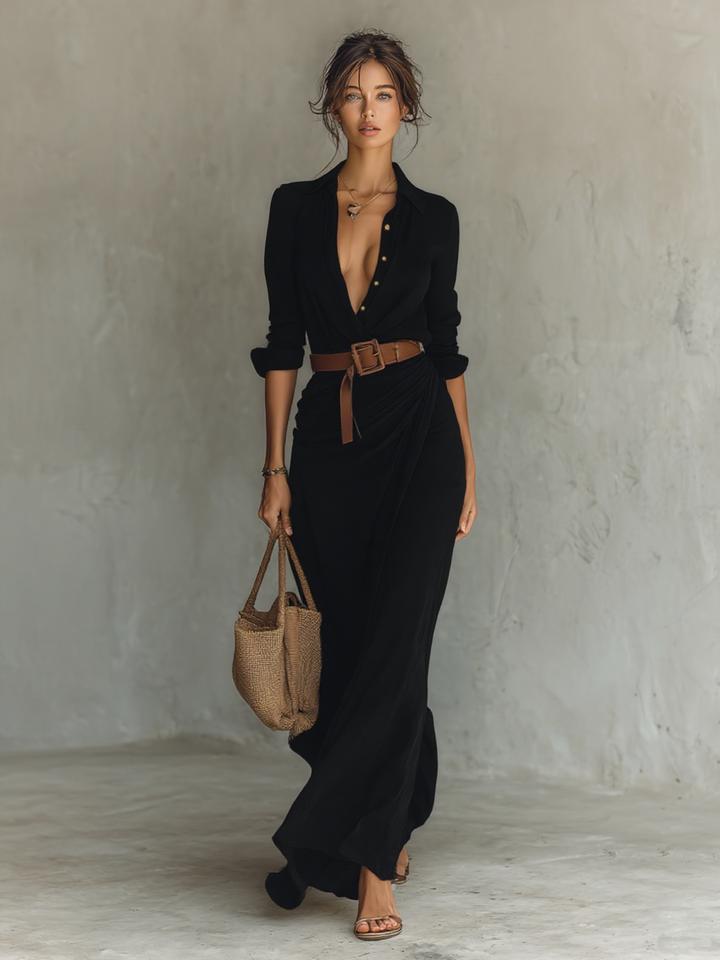Vega | Vestido Maxi Largo con Cuello Invertido