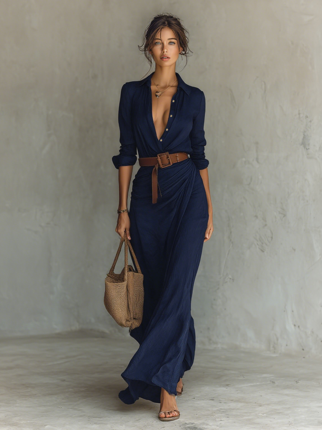 Vega | Vestido Maxi Largo con Cuello Invertido
