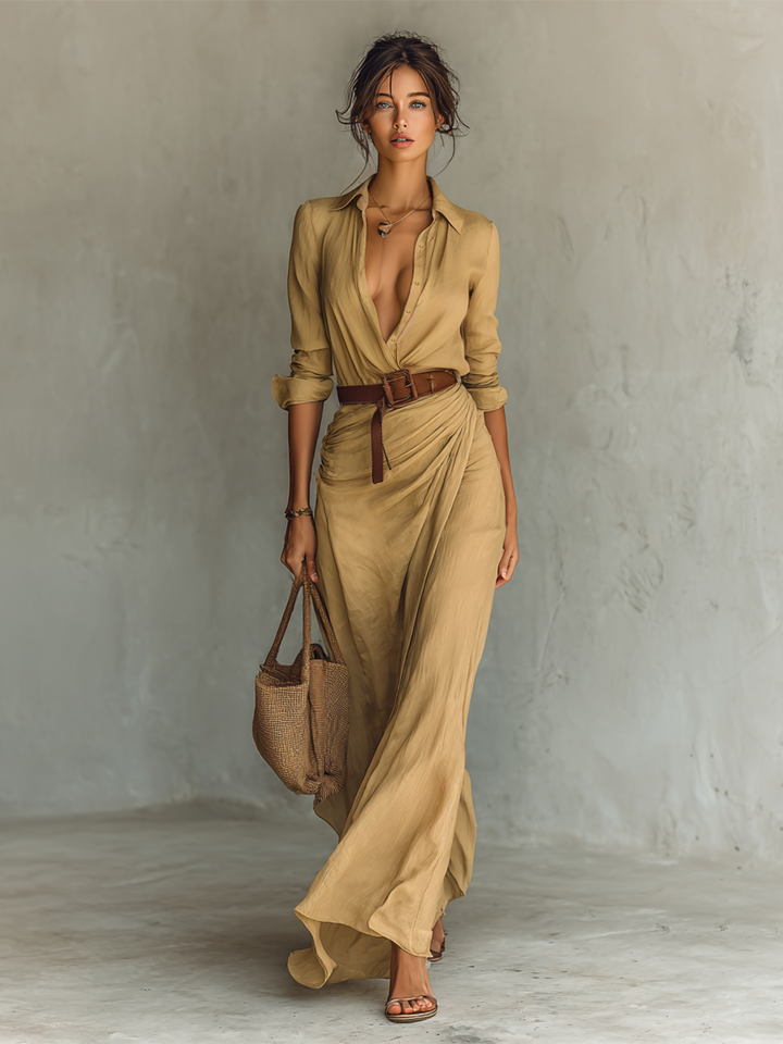 Vega | Vestido Maxi Largo con Cuello Invertido